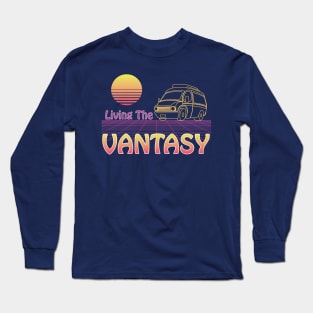 Vanlife Retro Living the Vantasy Yellow Camper Van sunset Long Sleeve T-Shirt